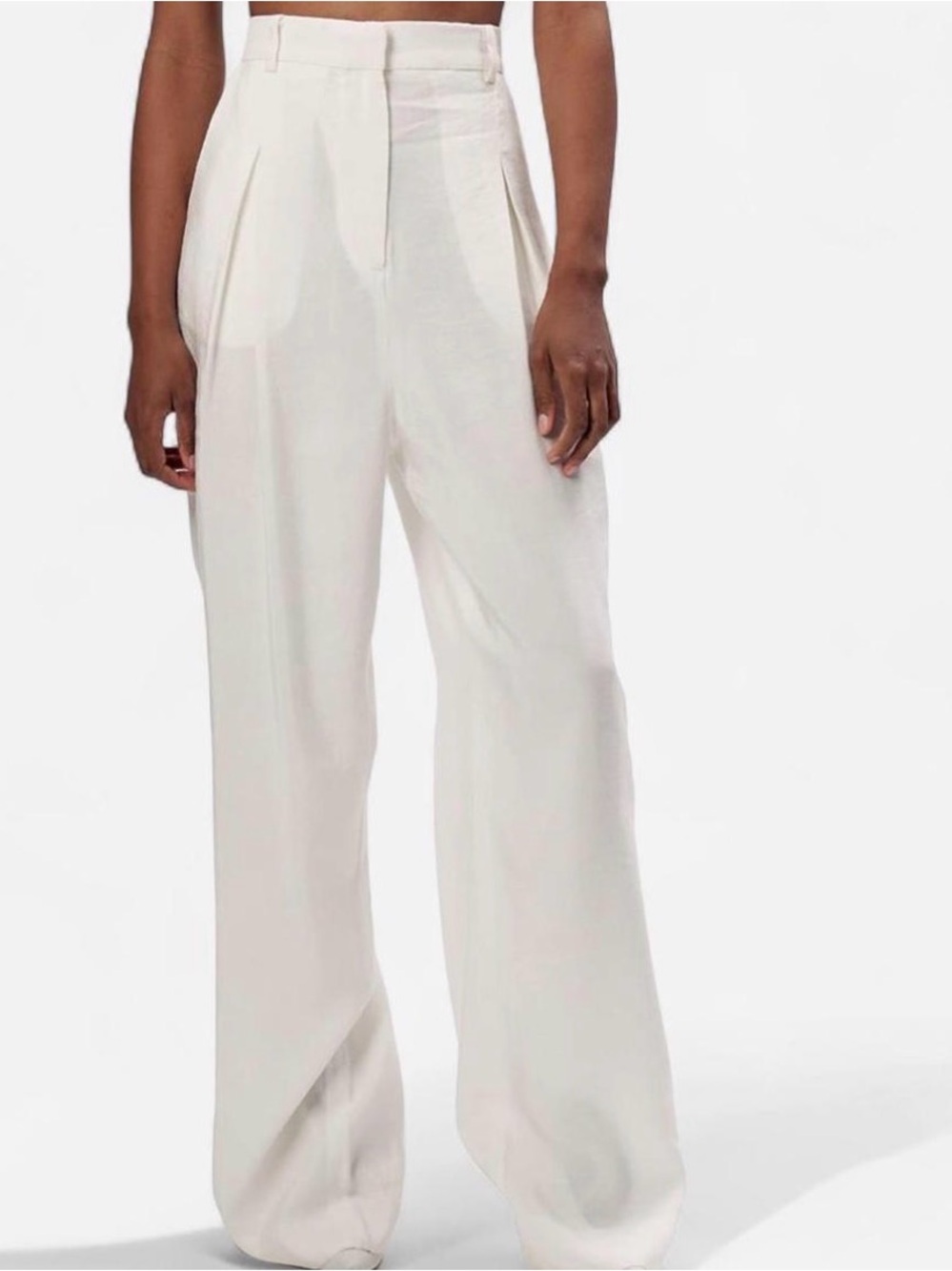 Ronny Kobo Collection Cream High-Waist Wide-Leg Trousers